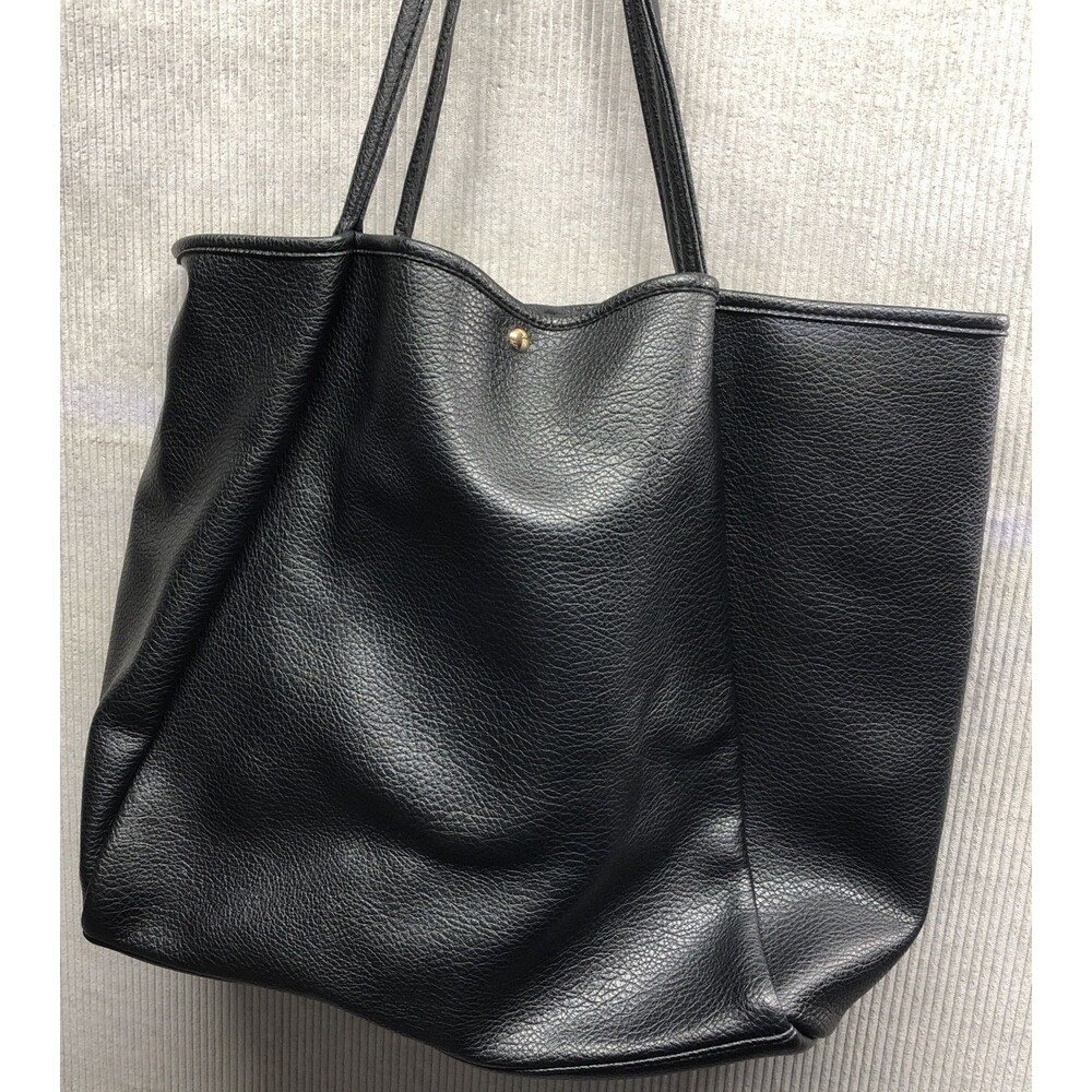 Hoxis Womens Tote Bag Purse Black 14 X 13 Snap Closure Vegan Leather